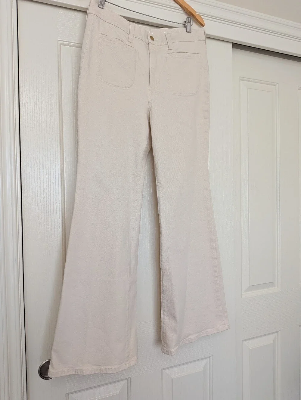 J. CREW Vintage Flare Jean Ecru Wash Ivory Full Length High Rise Sailor Size 30